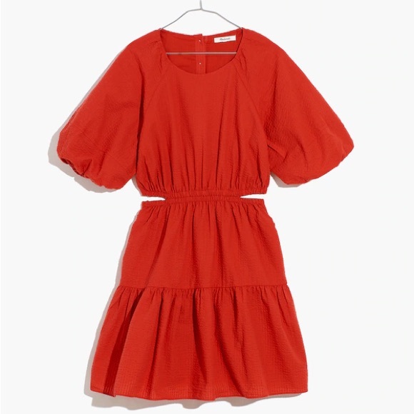 Madewell Seersucker Puff-Sleeve Cutout Mini Dress Size XXL - Picture 5 of 6